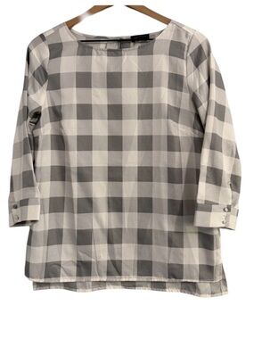 The Limited Plaid Grey & White Checkered Blouse Size Medium